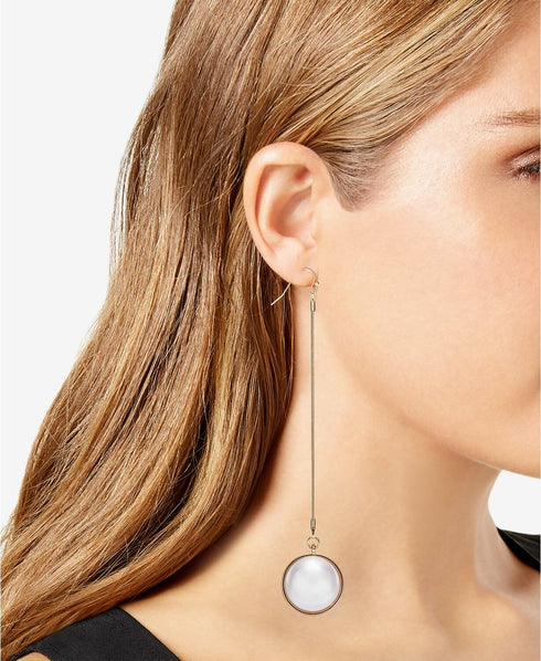 Thalia Sodi Gold-Tone Imitation Pearl Bezel Chain Drop Earrings
